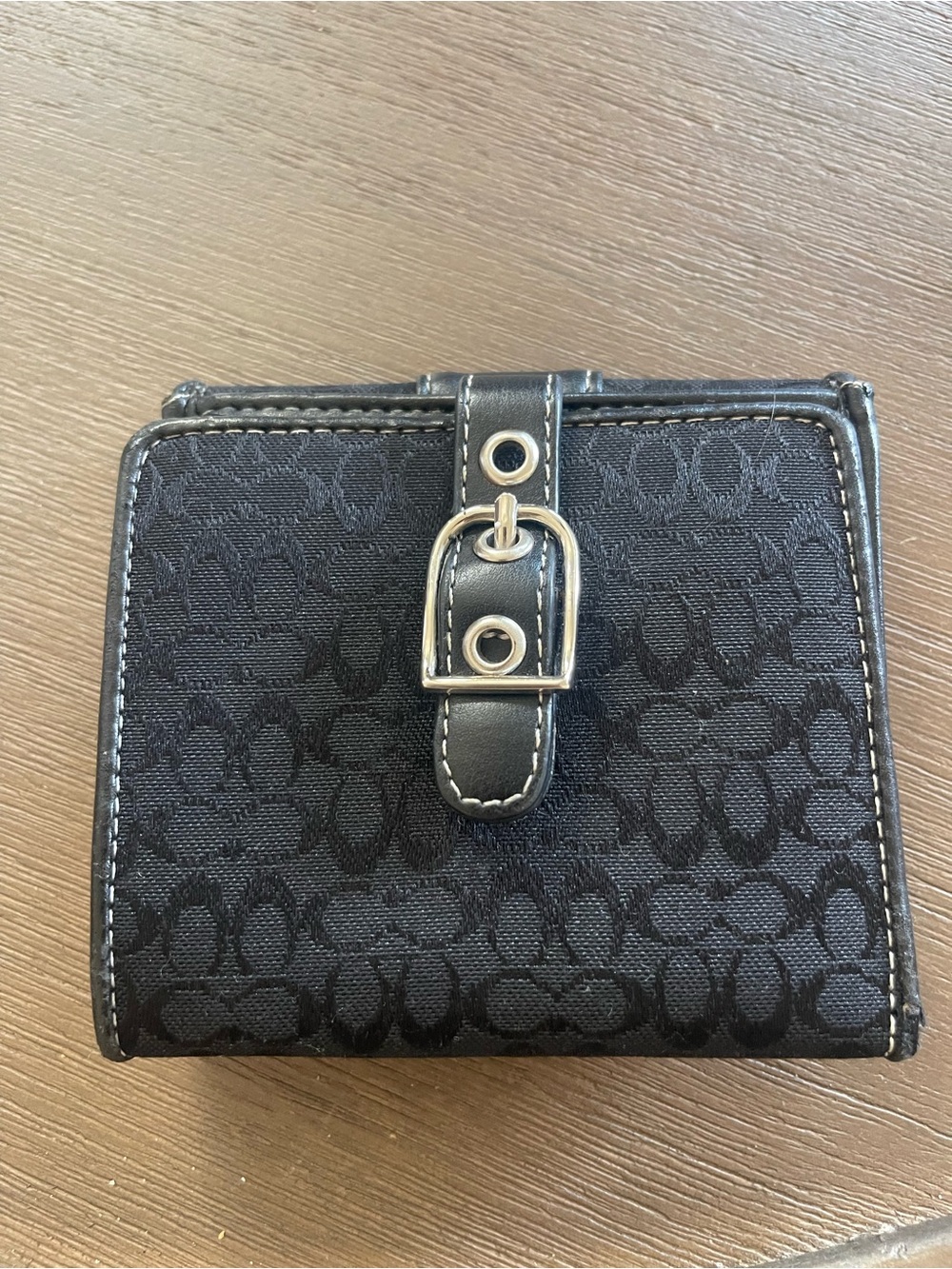 Coach Black Signature Jacquard Buckle Bifold Wallet